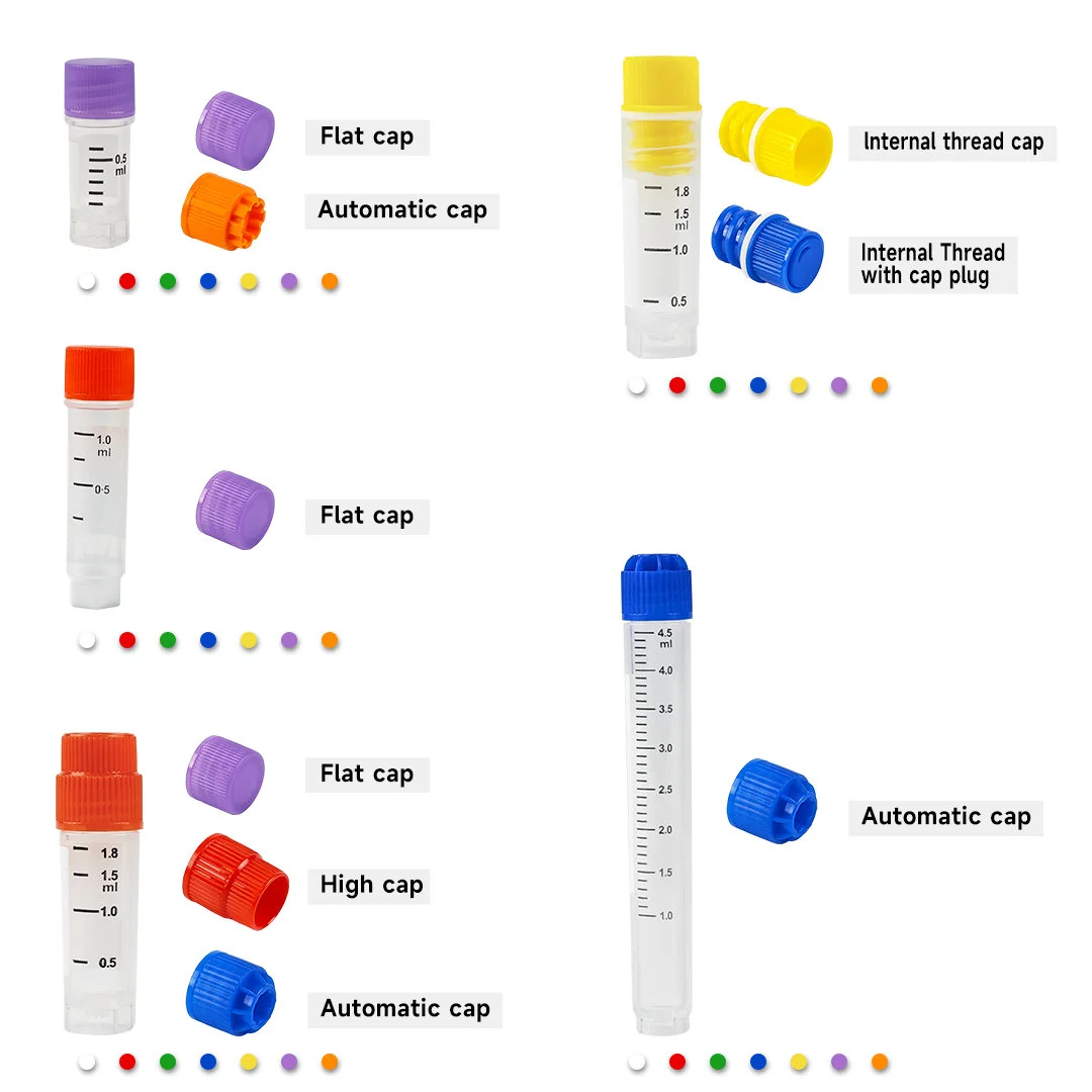 Rongda Bio traditional cryogenic vials with multiple cap colors for biobank sample storage