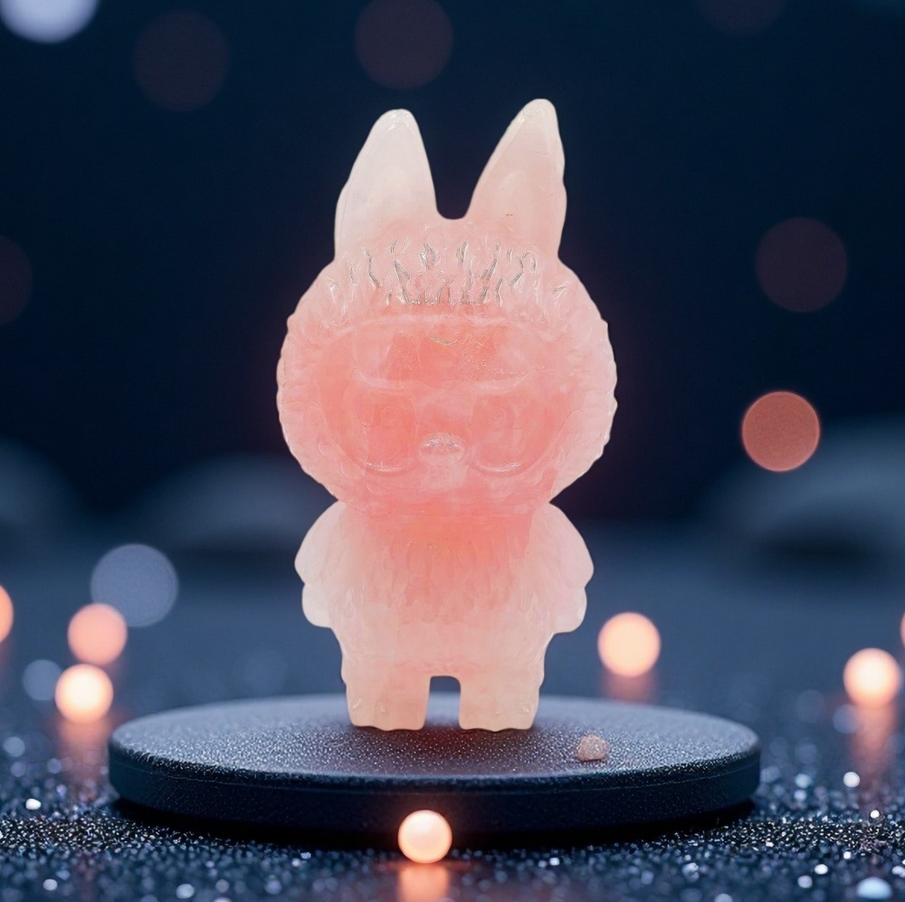 Rose Quartz Crystal Labubu Figurine