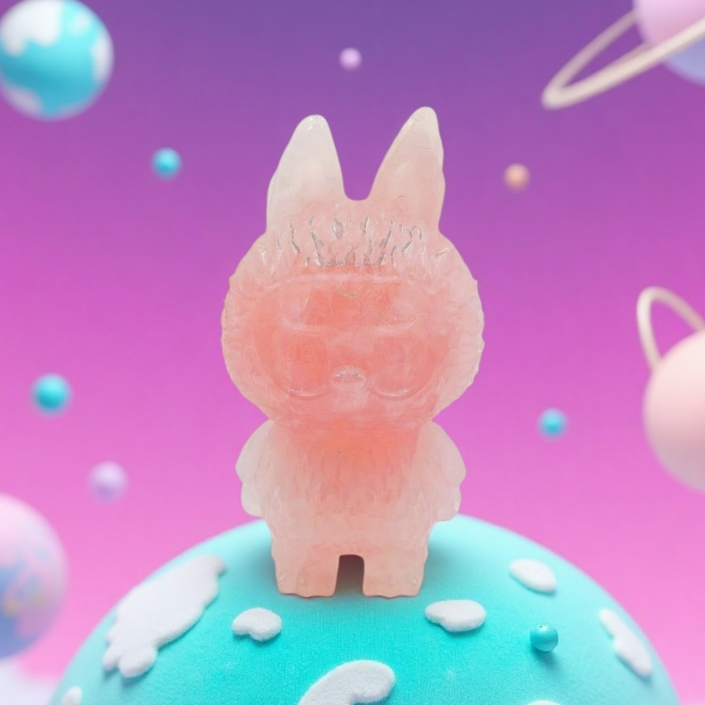 Rose Quartz Crystal Labubu Figurine