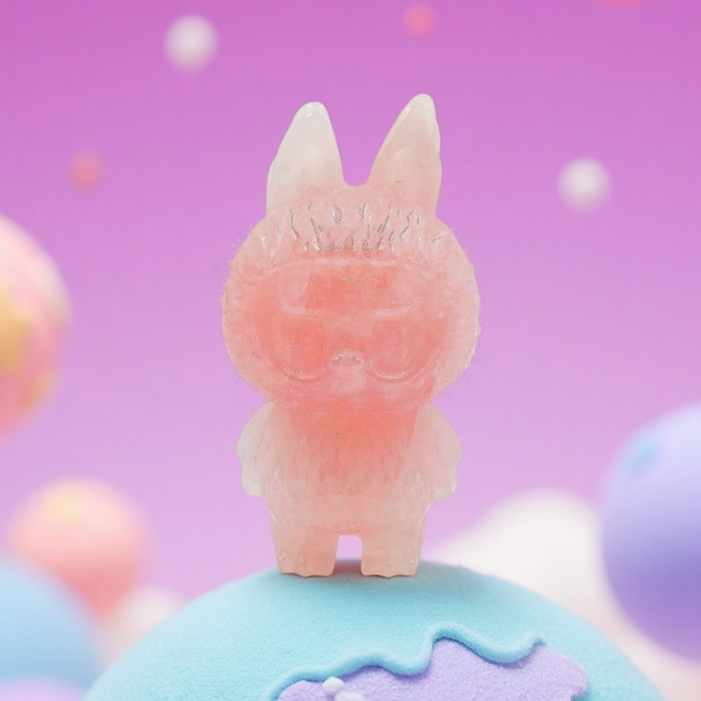 Rose Quartz Crystal Labubu Figurine
