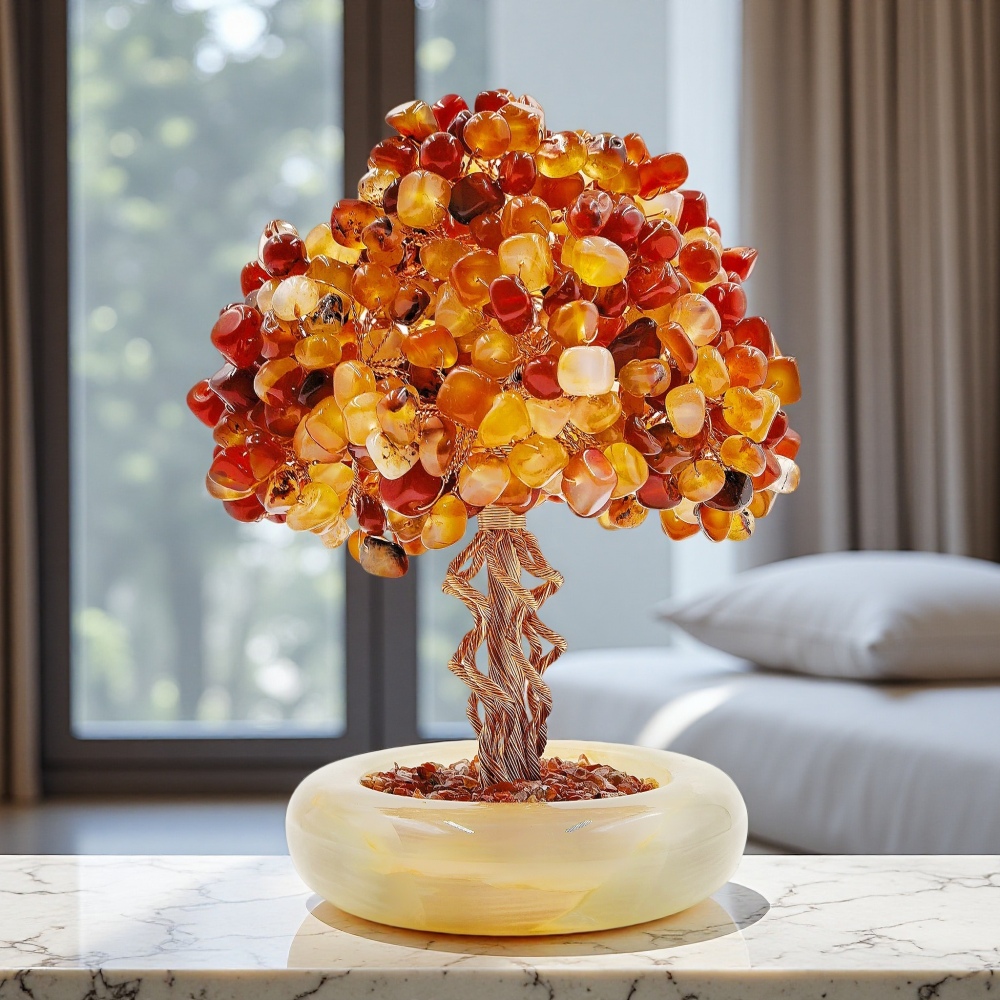 Natural Carnelian Crystal Tree with Onyx Bowl Base