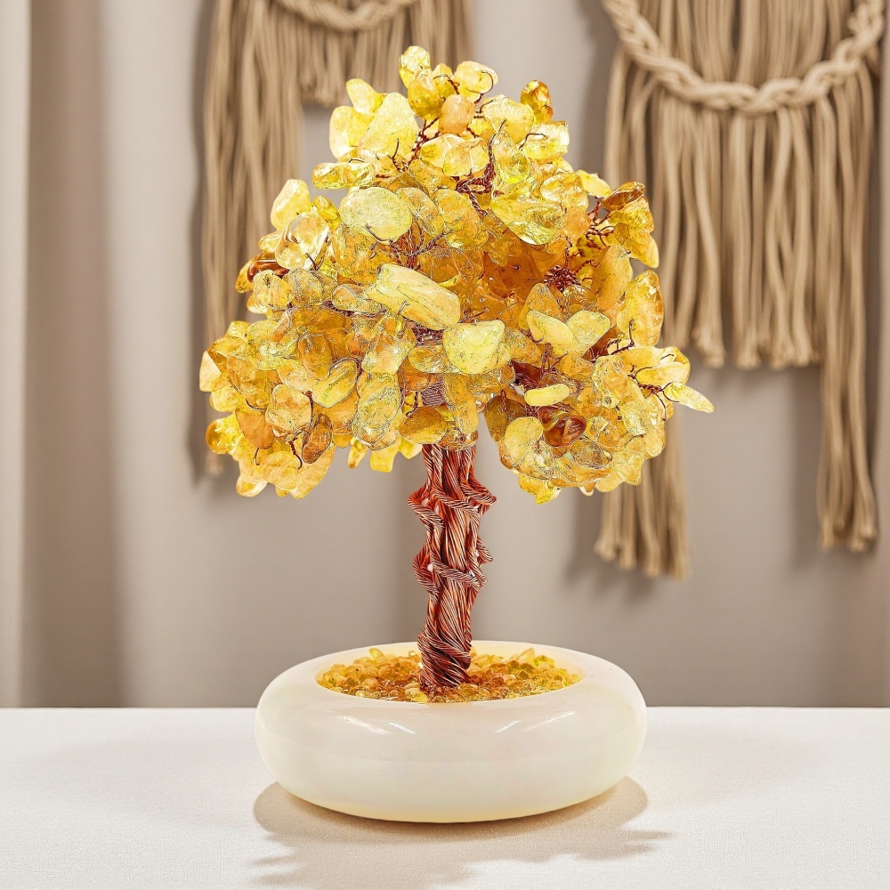 Natural Citrine Crystal Tree with Onyx Bowl Base