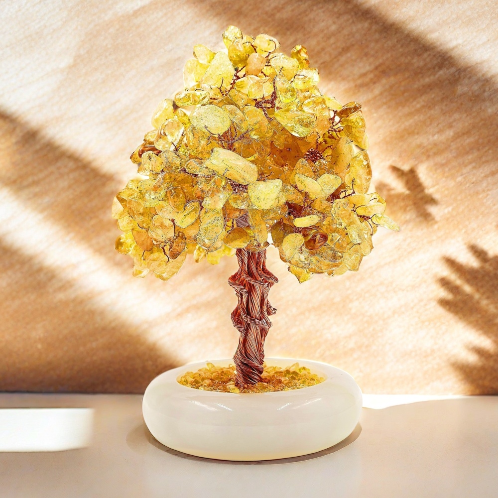 Natural Citrine Crystal Tree with Onyx Bowl Base