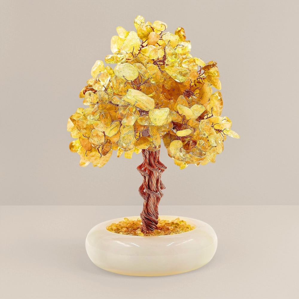 Natural Citrine Crystal Tree with Onyx Bowl Base