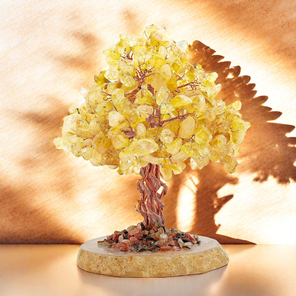 Natural Citrine Crystal Tree with Agate Slice Base