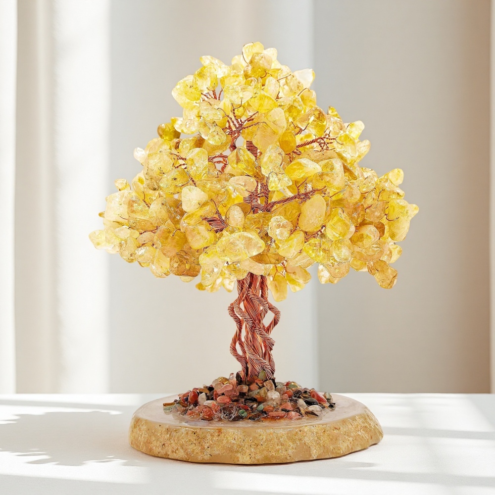 Natural Citrine Crystal Tree with Agate Slice Base