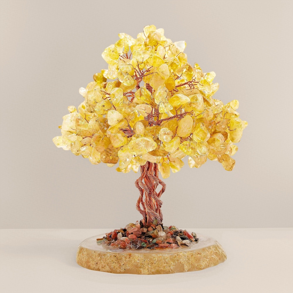 Natural Citrine Crystal Tree with Agate Slice Base