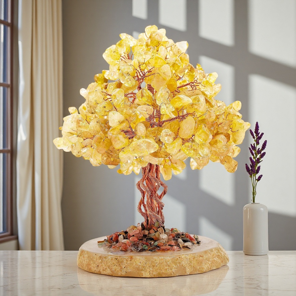 Natural Citrine Crystal Tree with Agate Slice Base