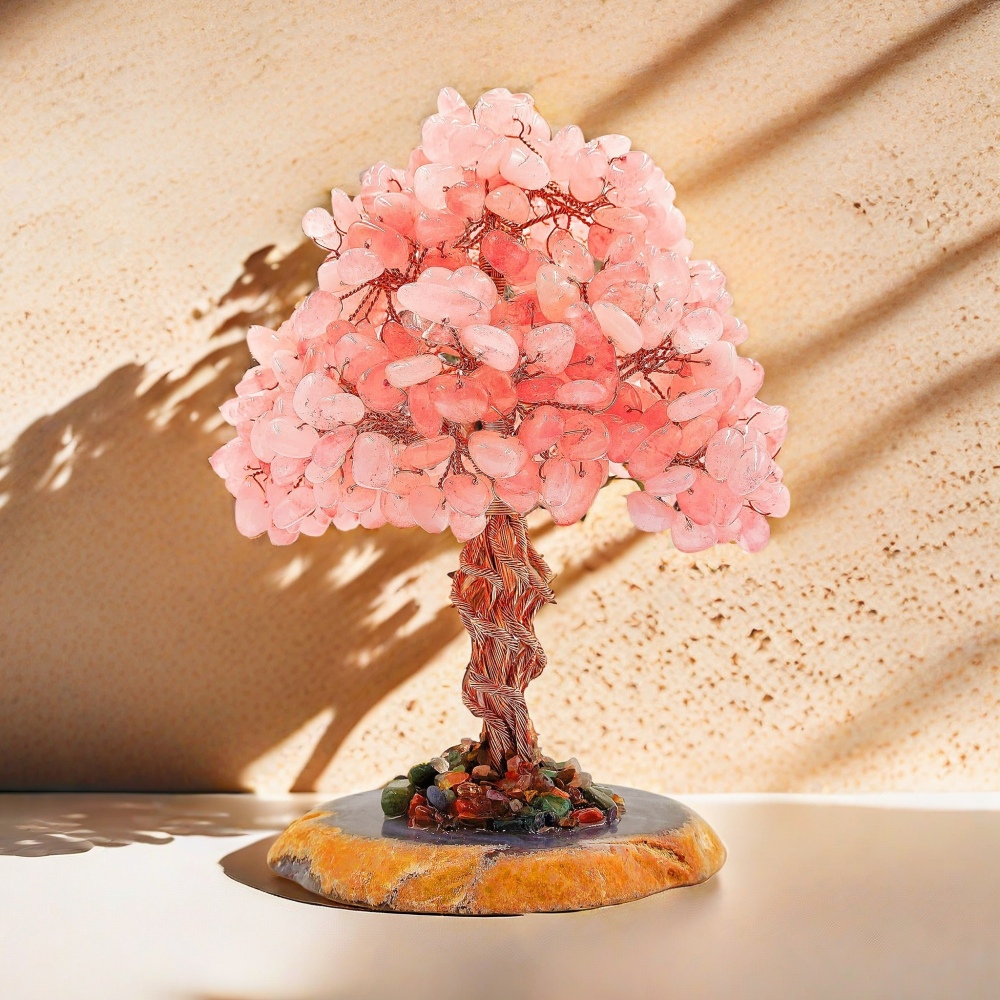 Healing Rose Quartz Gemstone Tree of Life Decor