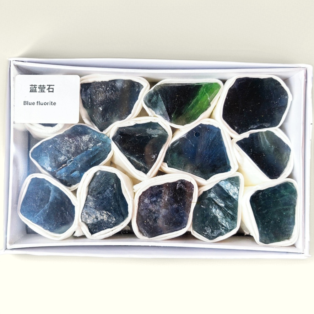 Natural Blue Fluorite Rough Crystal Specimens, Third Eye & Throat Chakra Kit
