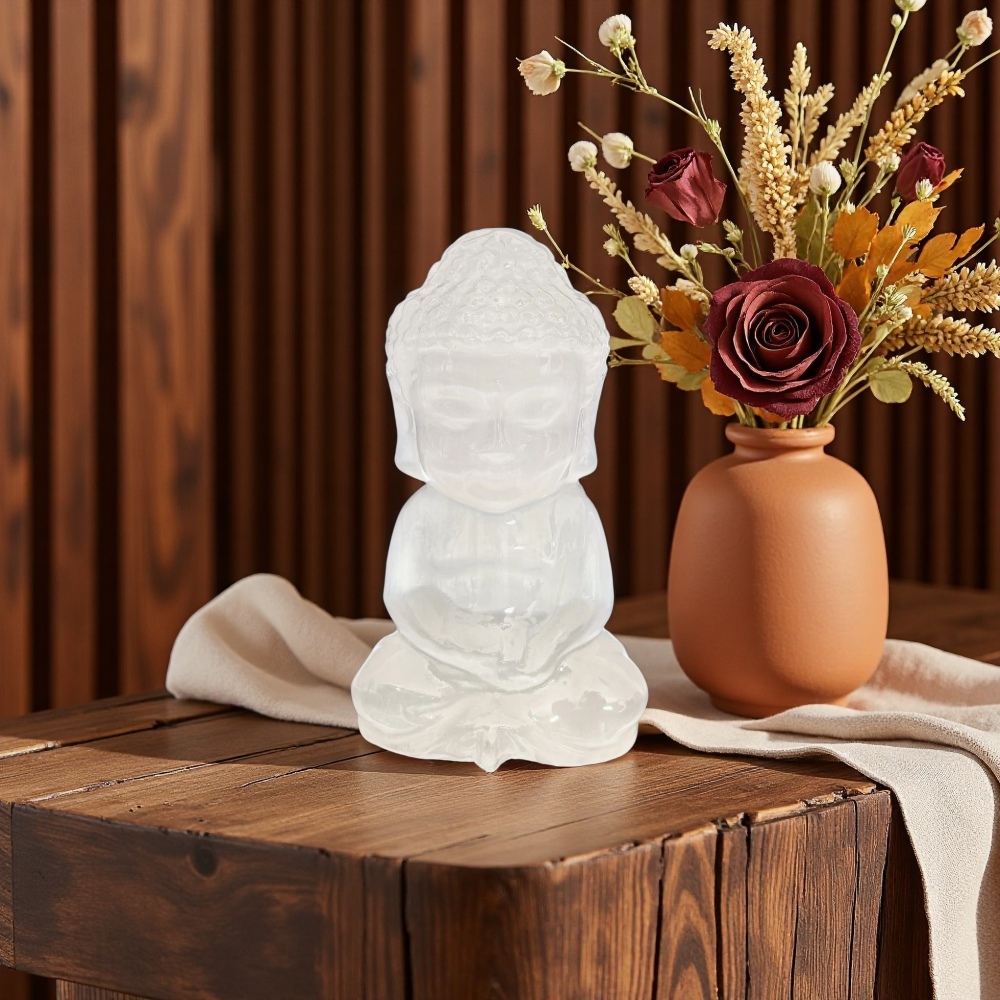 Natural Selenite Buddha Statue, Crystal Healing Decor