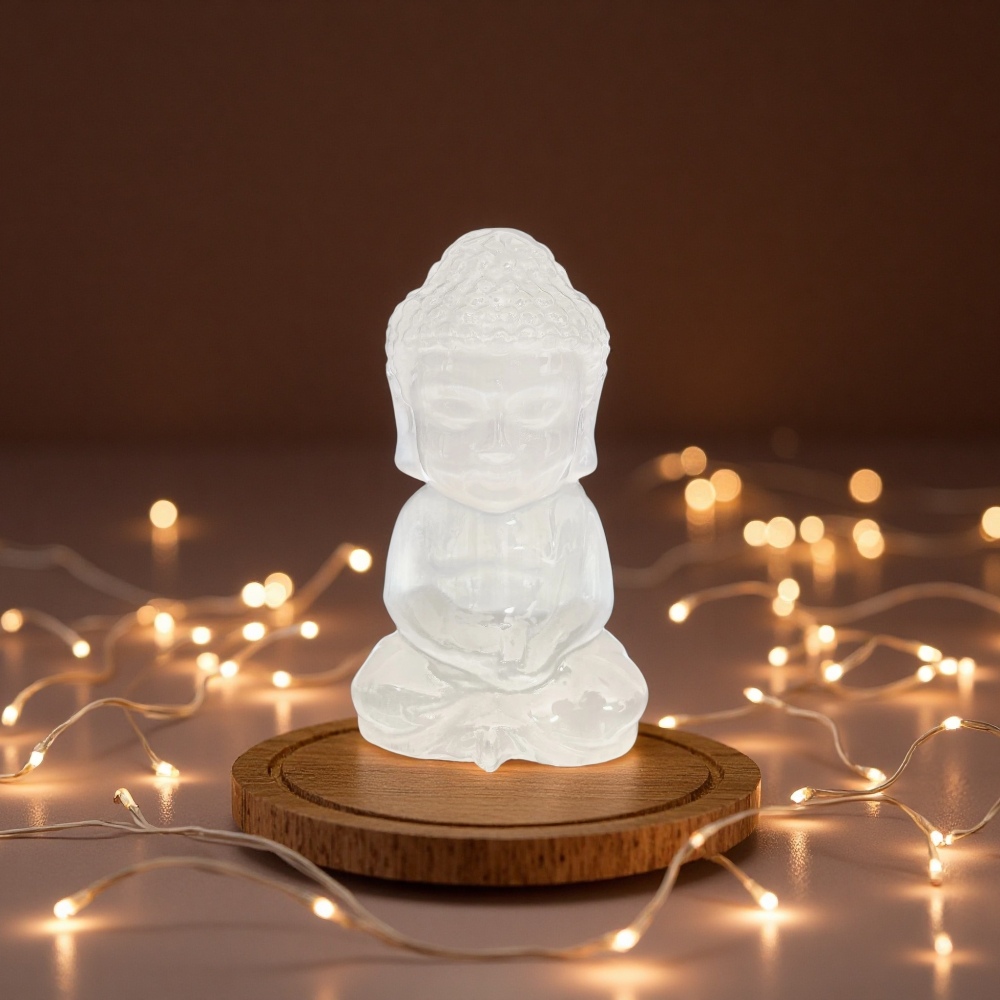 Natural Selenite Buddha Statue, Crystal Healing Decor