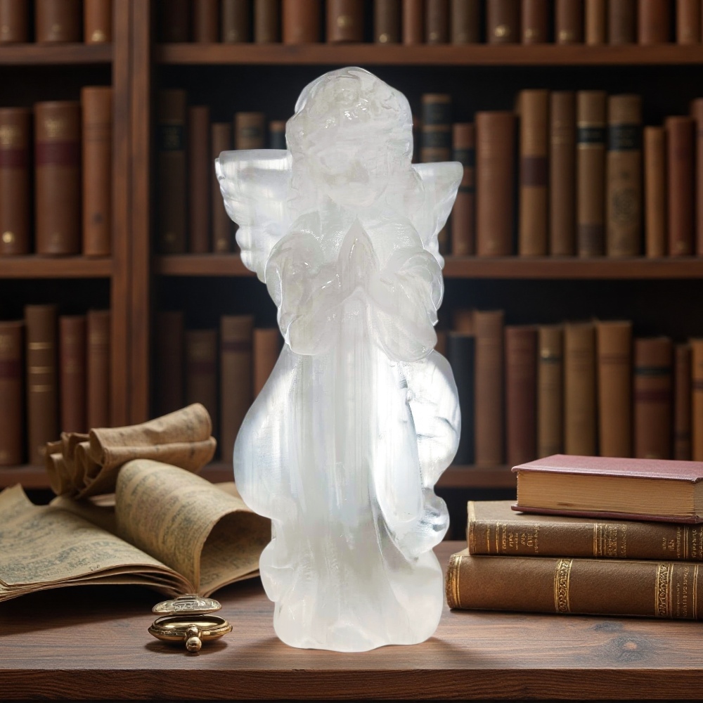 Hand-Carved Selenite Angel Figurine, Spiritual Home Decor