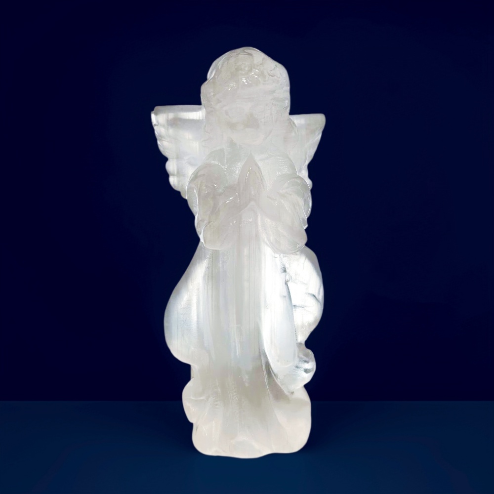 Hand-Carved Selenite Angel Figurine, Spiritual Home Decor