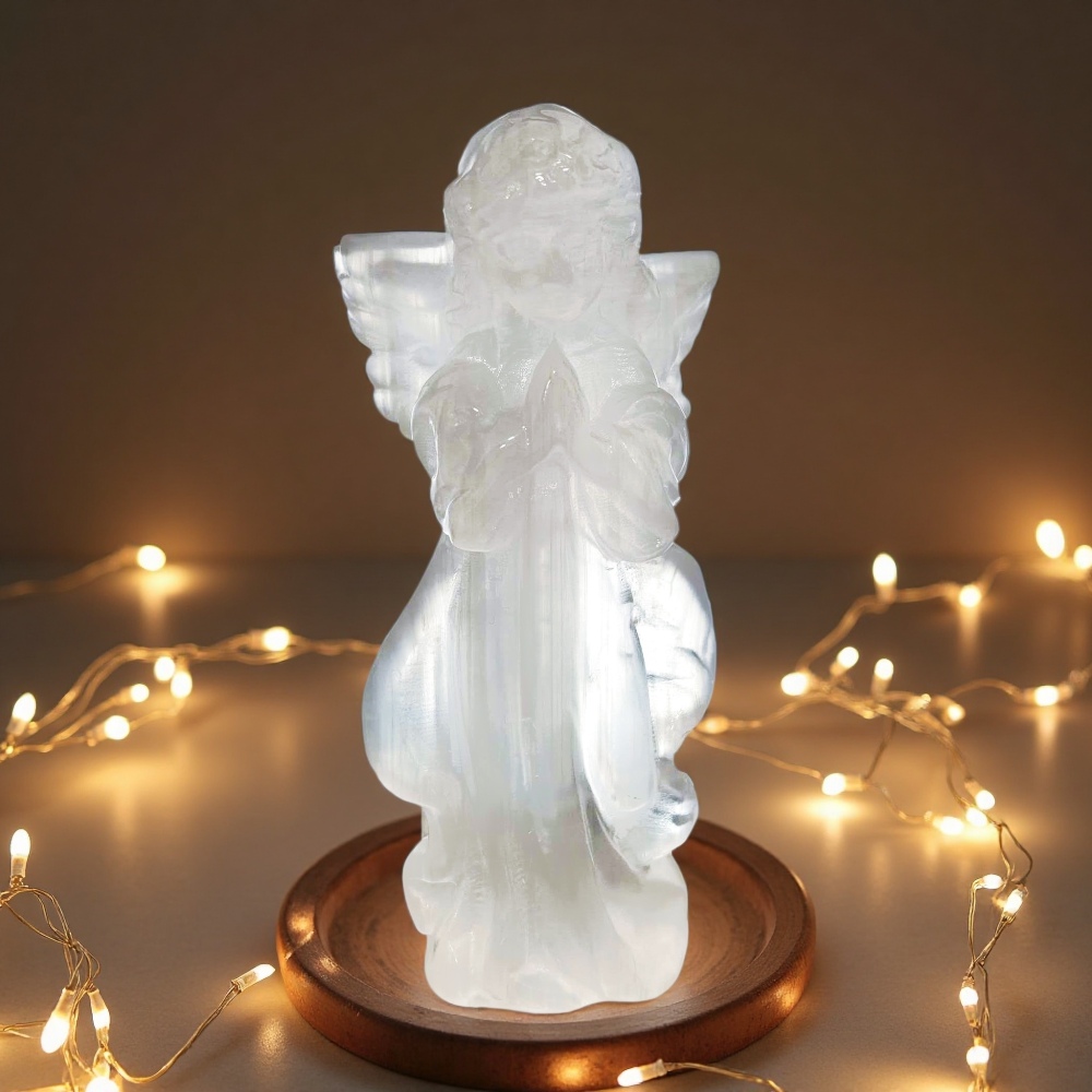 Hand-Carved Selenite Angel Figurine, Spiritual Home Decor