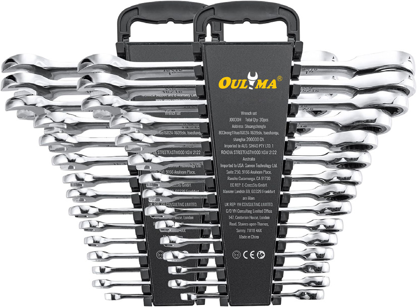 32Pcs Ratchet Wrench Set | Heavy Duty SAE &Metric Spanner | Garage Repair Tool,32PCS Fixed Head Gear Wrench Plastic Rack(MM+SAE),ouma