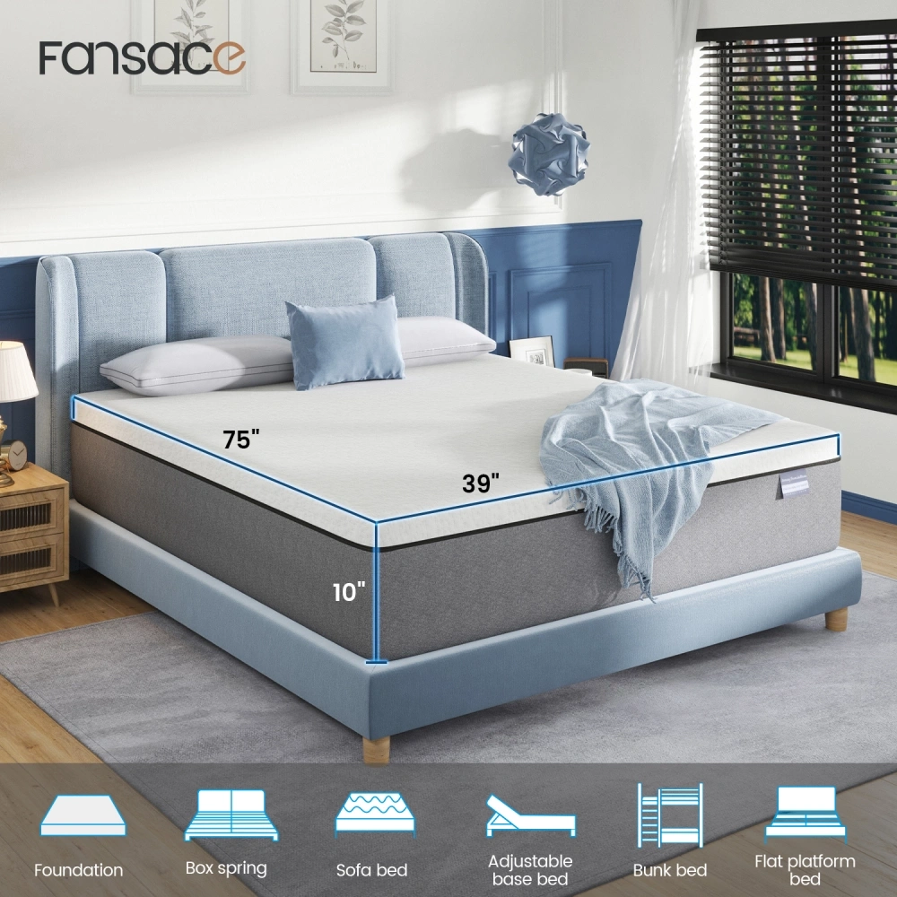 【FirmCare Series】10 inch Gel Memory Foam Mattress for Pressure Relief & Back Pain Washable Breathable Cover With Non-Slip Bottom No-Fiberglass