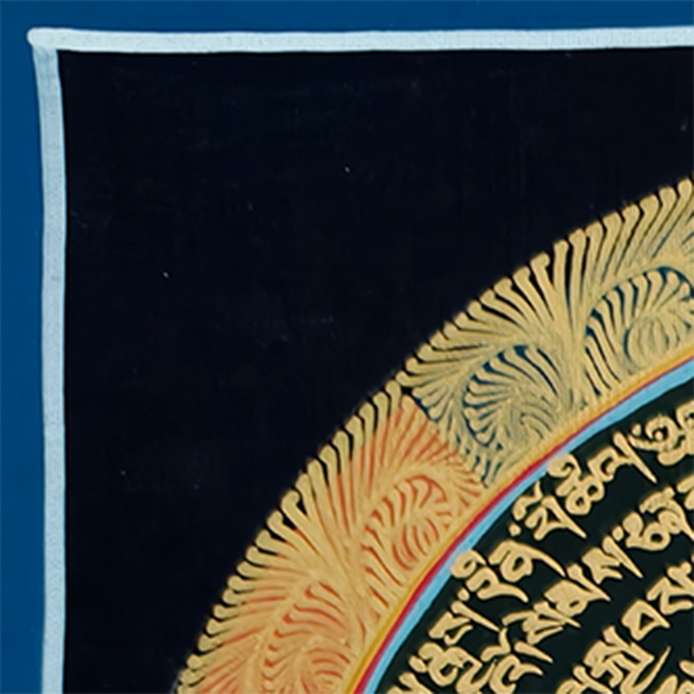 Mantra Mandala Thangka | Genuine Hand Painted Om Mani Padme Hum Painting Art | Wall Hanging Decor | Black And Gold Style Mandala