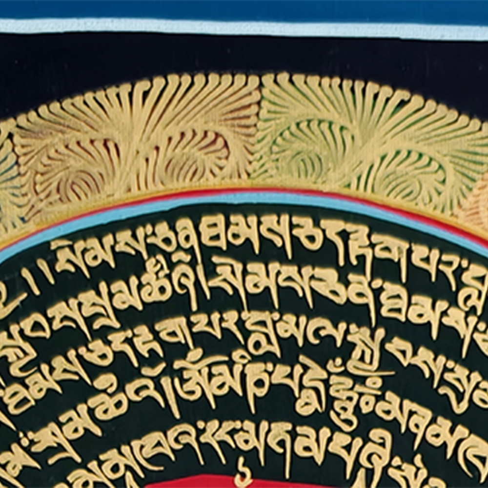 Mantra Mandala Thangka | Genuine Hand Painted Om Mani Padme Hum Painting Art | Wall Hanging Decor | Black And Gold Style Mandala