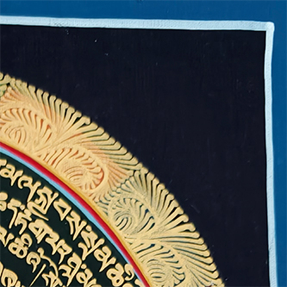 Mantra Mandala Thangka | Genuine Hand Painted Om Mani Padme Hum Painting Art | Wall Hanging Decor | Black And Gold Style Mandala
