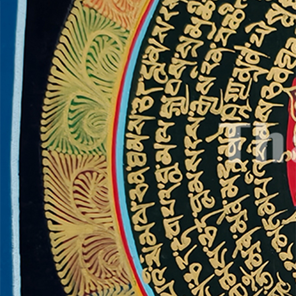 Mantra Mandala Thangka | Genuine Hand Painted Om Mani Padme Hum Painting Art | Wall Hanging Decor | Black And Gold Style Mandala