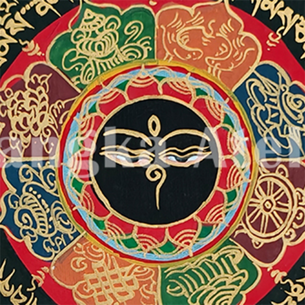 Mantra Mandala Thangka | Genuine Hand Painted Om Mani Padme Hum Painting Art | Wall Hanging Decor | Black And Gold Style Mandala
