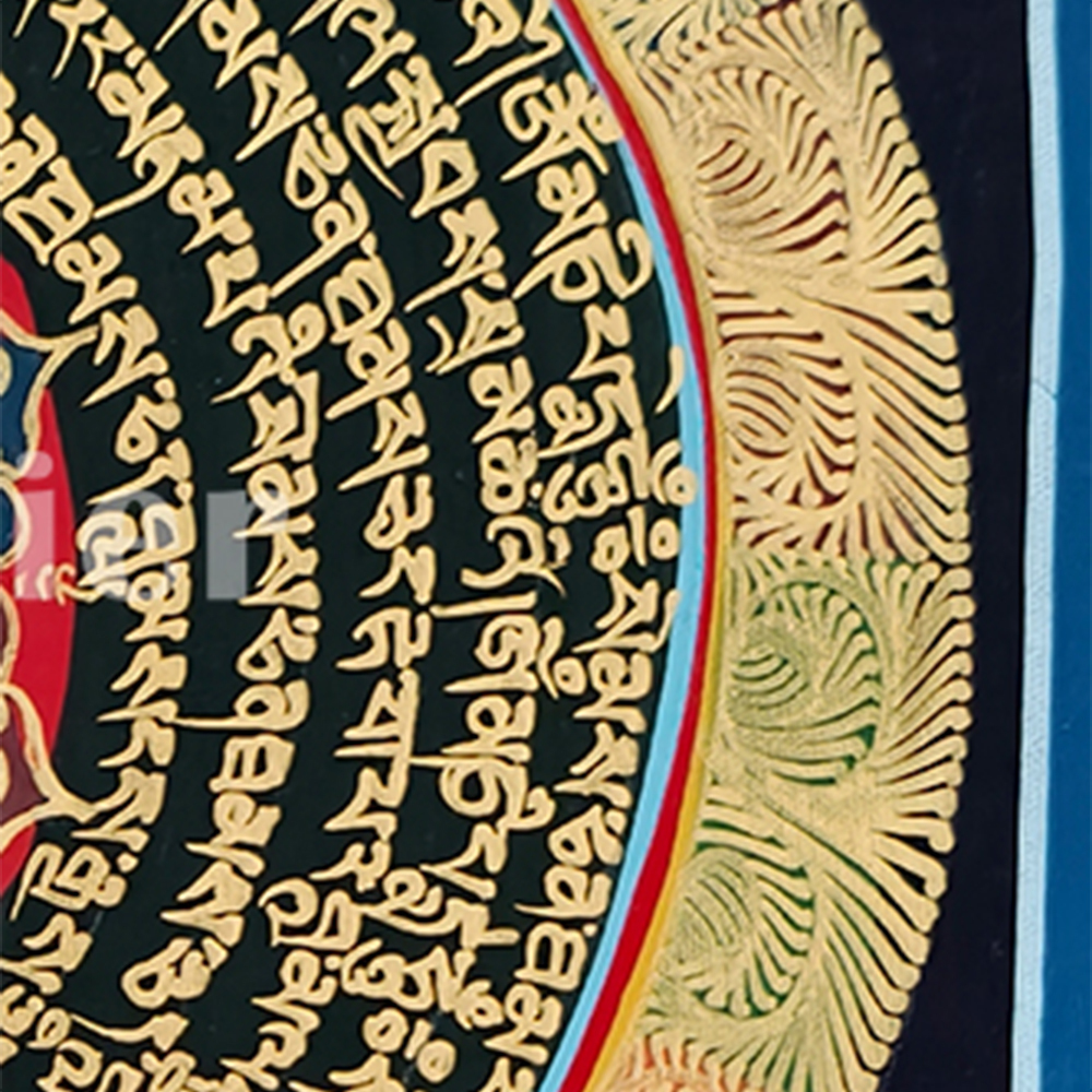 Mantra Mandala Thangka | Genuine Hand Painted Om Mani Padme Hum Painting Art | Wall Hanging Decor | Black And Gold Style Mandala