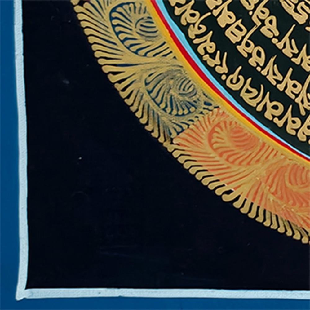 Mantra Mandala Thangka | Genuine Hand Painted Om Mani Padme Hum Painting Art | Wall Hanging Decor | Black And Gold Style Mandala
