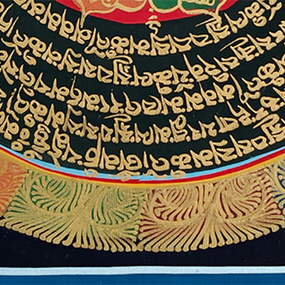 Mantra Mandala Thangka | Genuine Hand Painted Om Mani Padme Hum Painting Art | Wall Hanging Decor | Black And Gold Style Mandala
