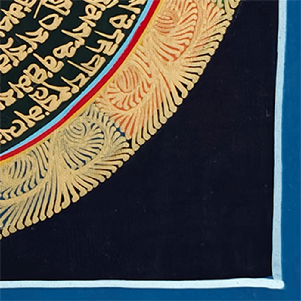 Mantra Mandala Thangka | Genuine Hand Painted Om Mani Padme Hum Painting Art | Wall Hanging Decor | Black And Gold Style Mandala