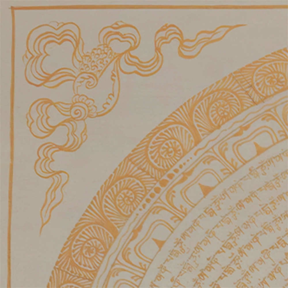 White and Gold Mantra Mandala | Hand-Painted Tibetan Thangka