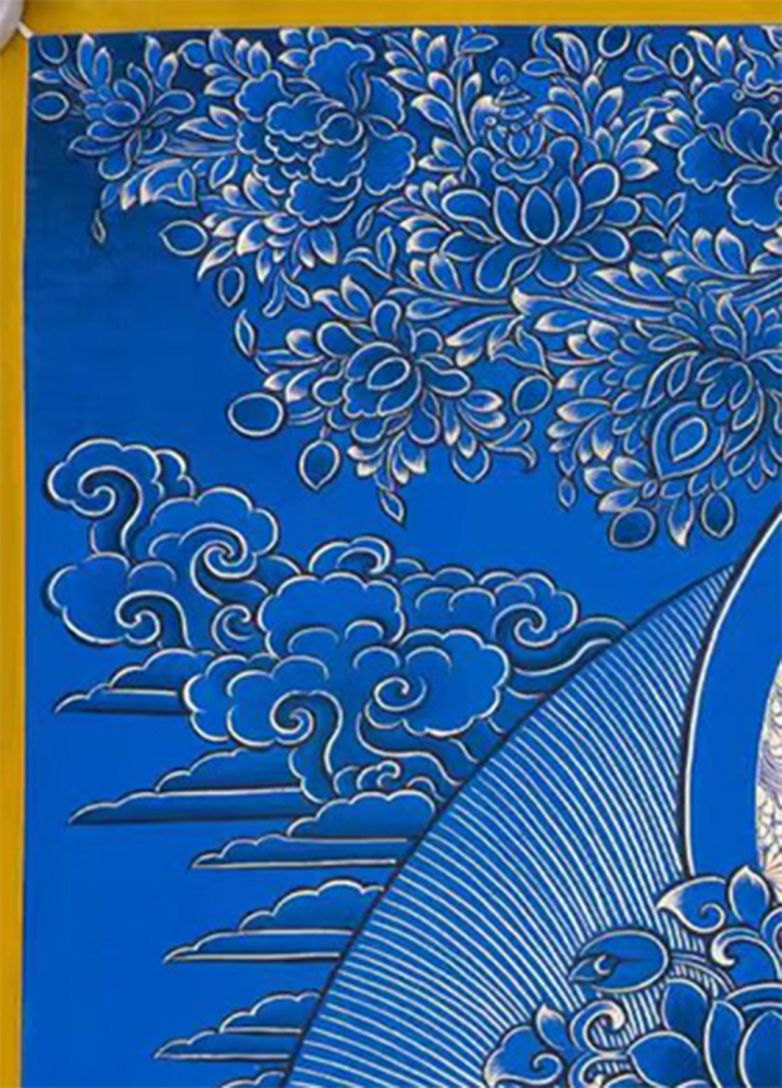 Mahasthamaprapta Bodhisattva Original Hand-Painted Thangka | Blue-Gold Thangka
