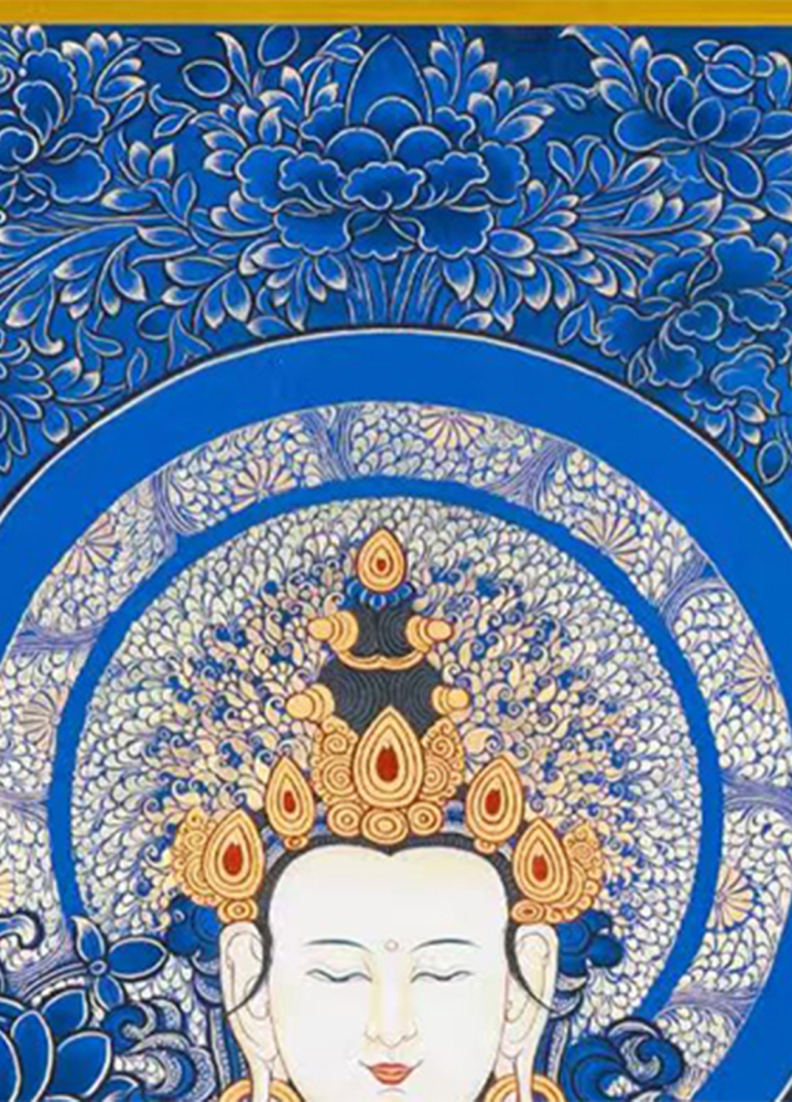 Mahasthamaprapta Bodhisattva Original Hand-Painted Thangka | Blue-Gold Thangka