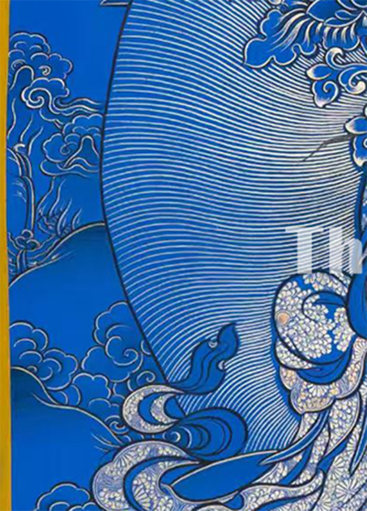 Mahasthamaprapta Bodhisattva Original Hand-Painted Thangka | Blue-Gold Thangka