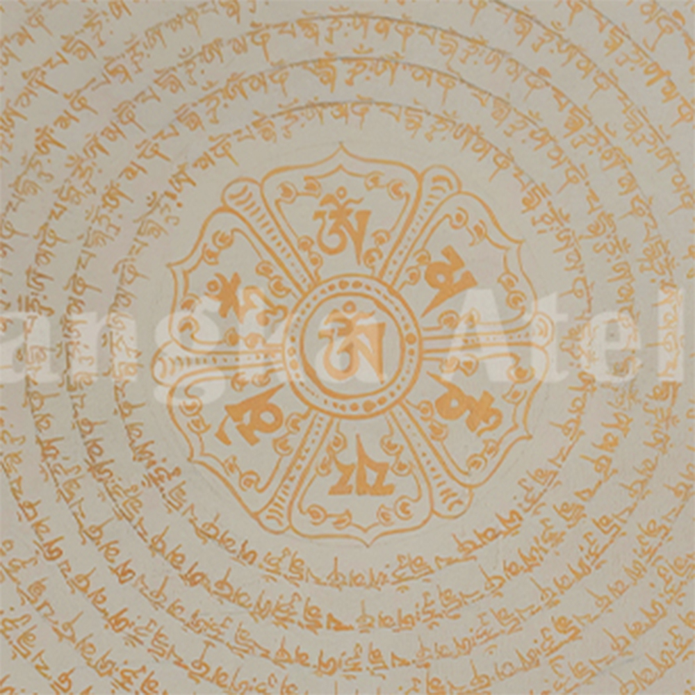 White and Gold Mantra Mandala | Hand-Painted Tibetan Thangka