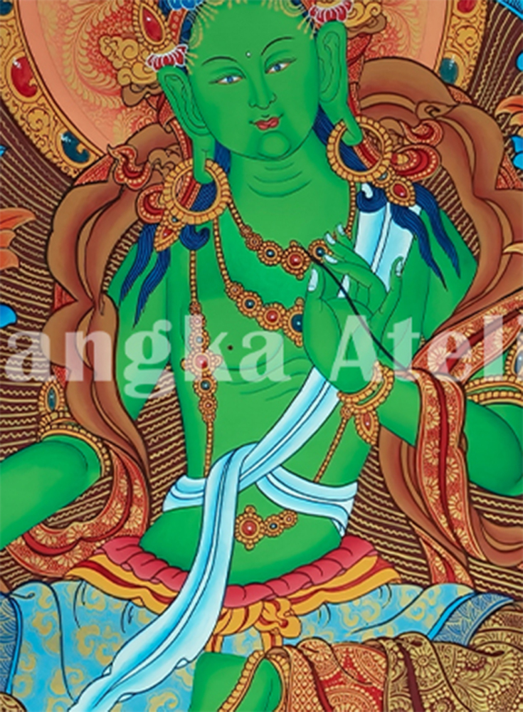 Original Hand painted Green Tara Thangka |Beautiful mother Green Tara symbolizing wisdom