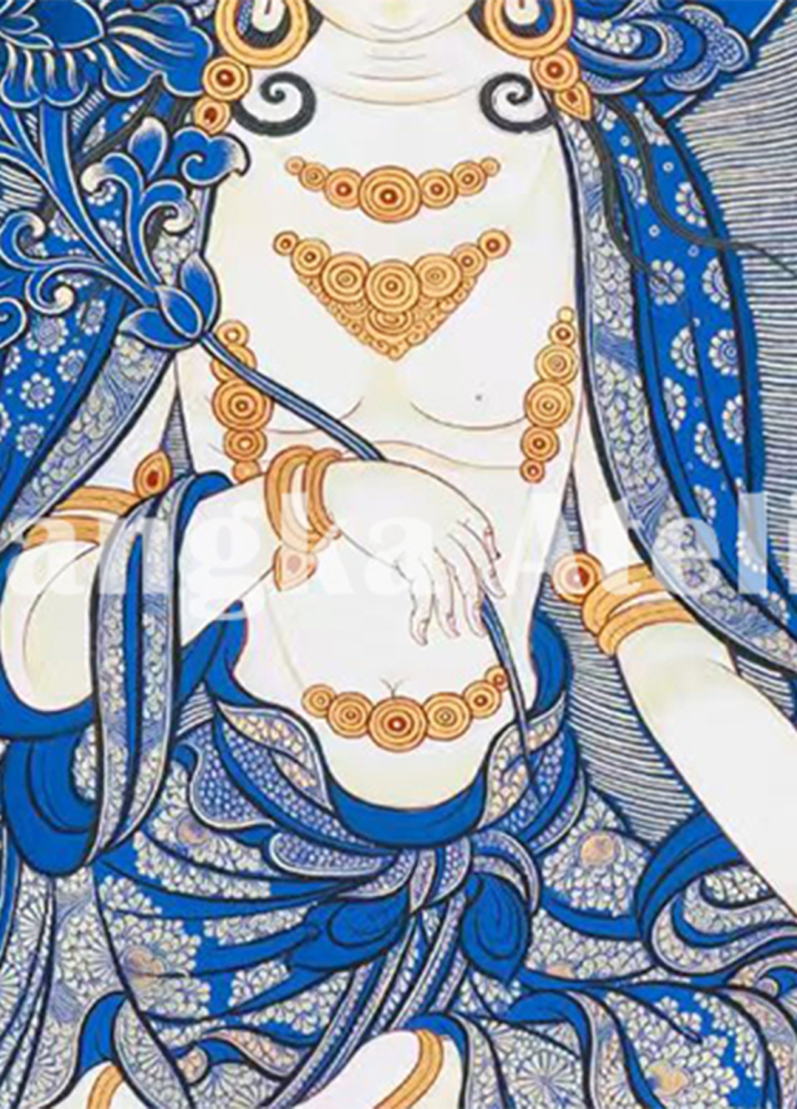 Mahasthamaprapta Bodhisattva Original Hand-Painted Thangka | Blue-Gold Thangka