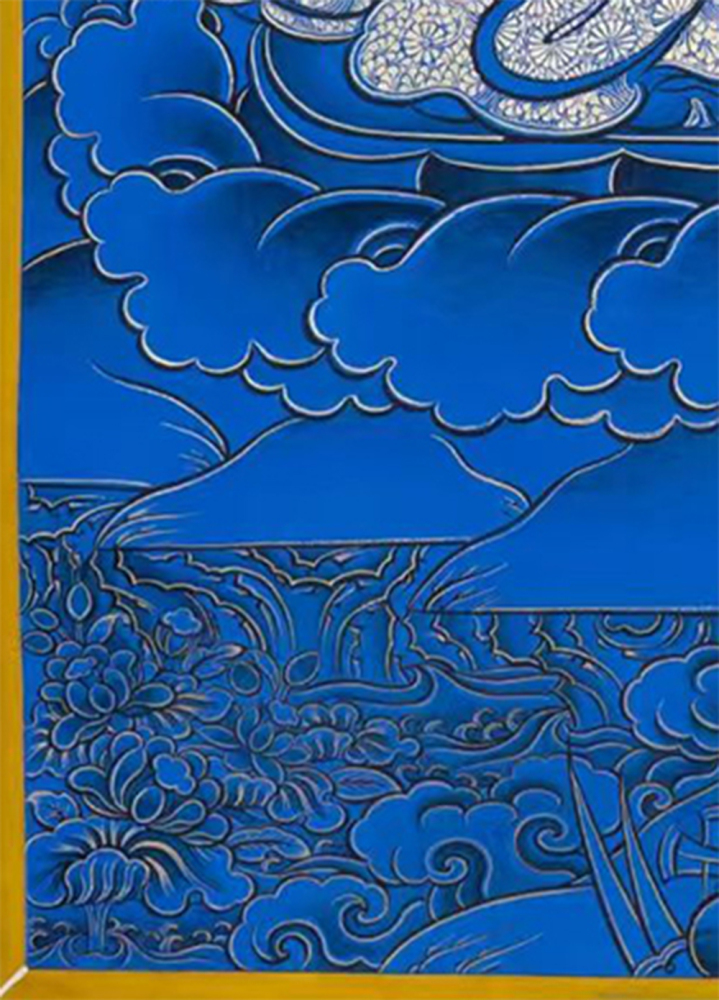 Mahasthamaprapta Bodhisattva Original Hand-Painted Thangka | Blue-Gold Thangka