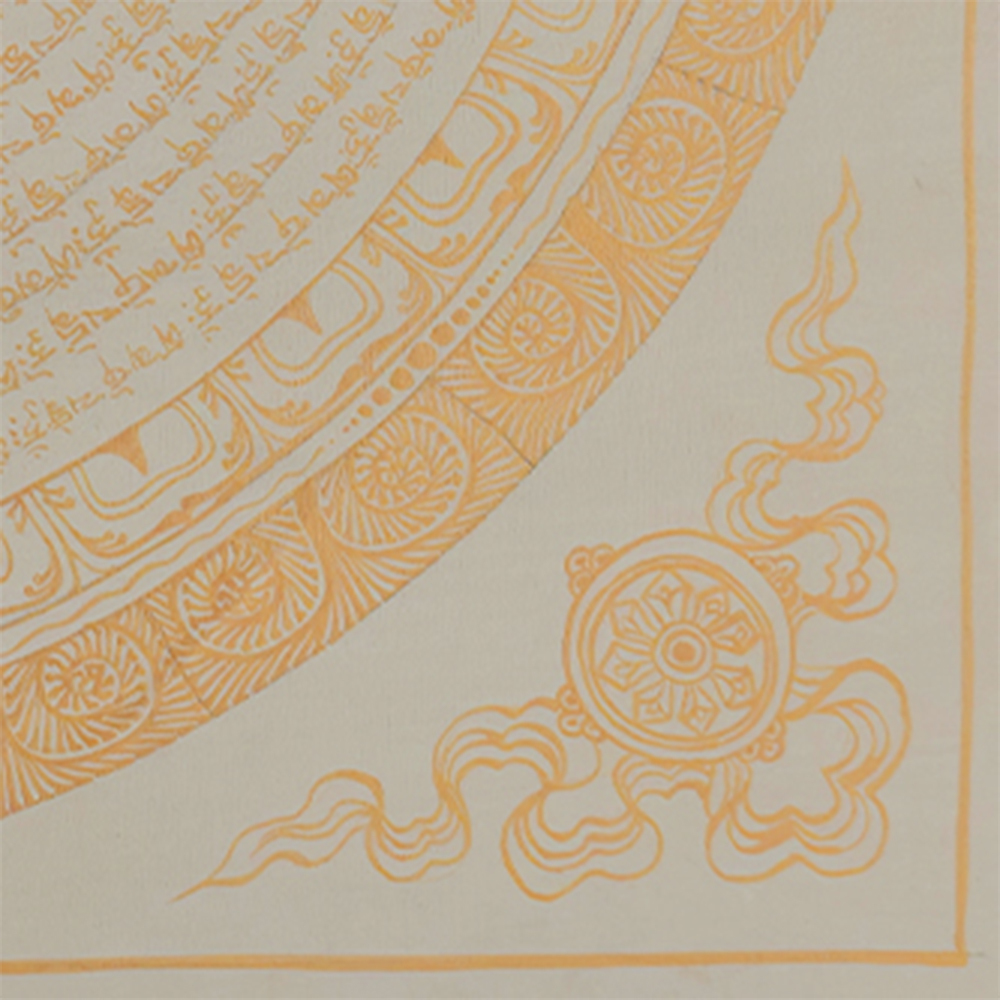 White and Gold Mantra Mandala | Hand-Painted Tibetan Thangka