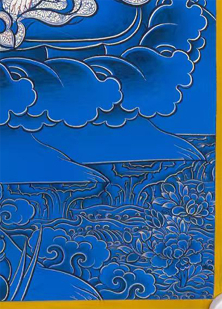 Mahasthamaprapta Bodhisattva Original Hand-Painted Thangka | Blue-Gold Thangka