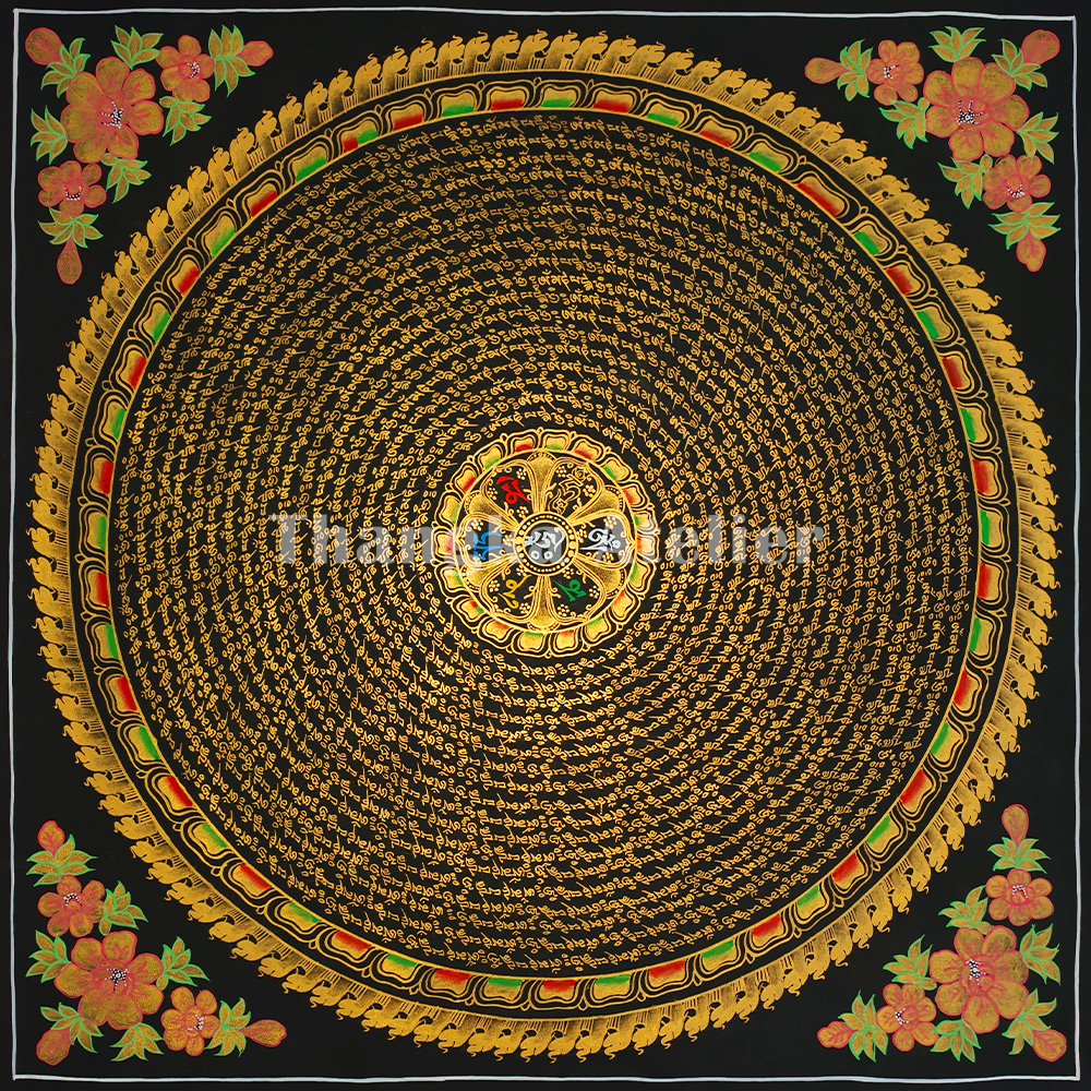 Gold Mantra Mandala Painting | Buddhist Mandala Wall Art