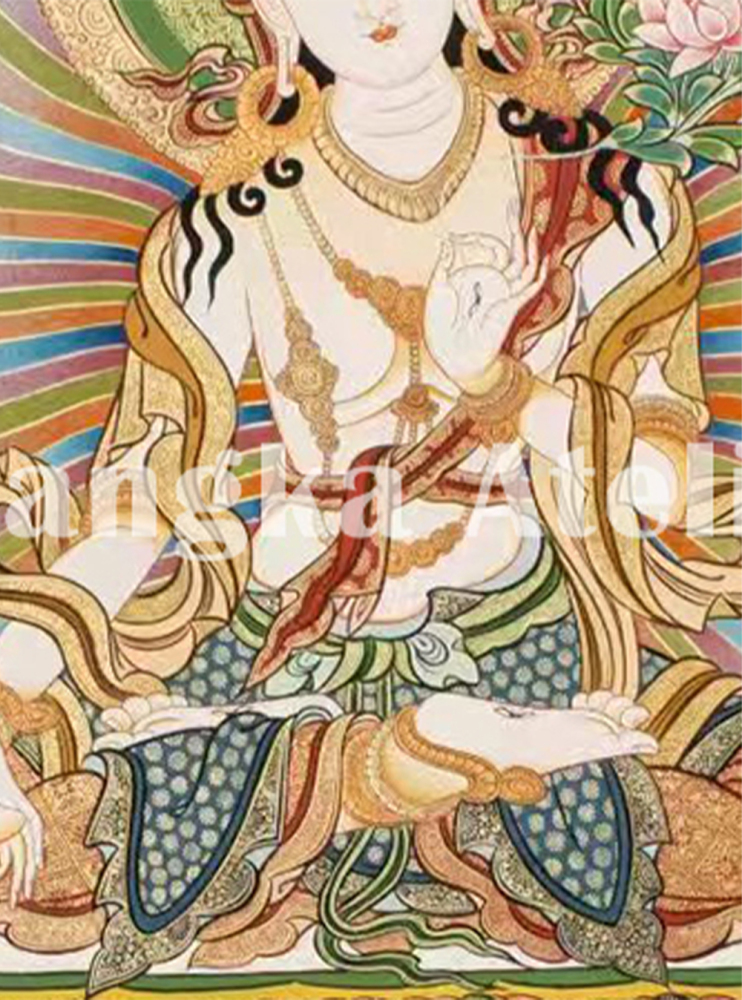 White Tara Original Hand-Painted Thangka | Kwan Yin Female Goddess