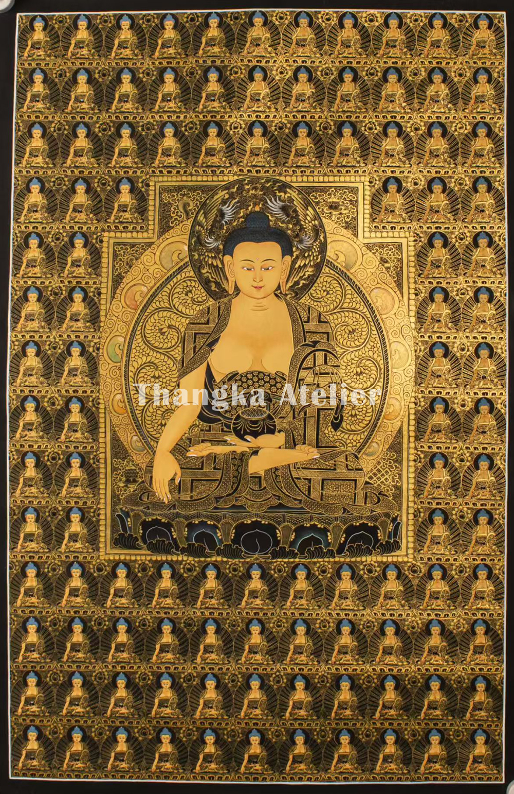 A Thousand Shakyamuni Buddha Thangka | Traditional Tibetan 24K Gold Buddhist Art
