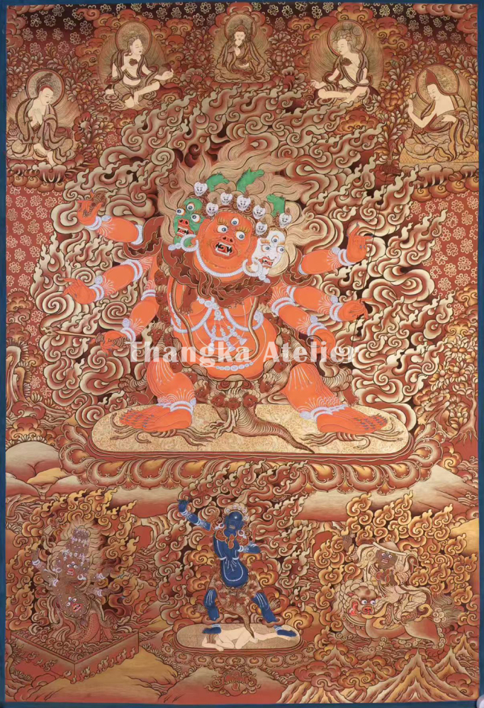 Red-Gold Thangka of Hayagriva | Horse-Headed Vajrapani