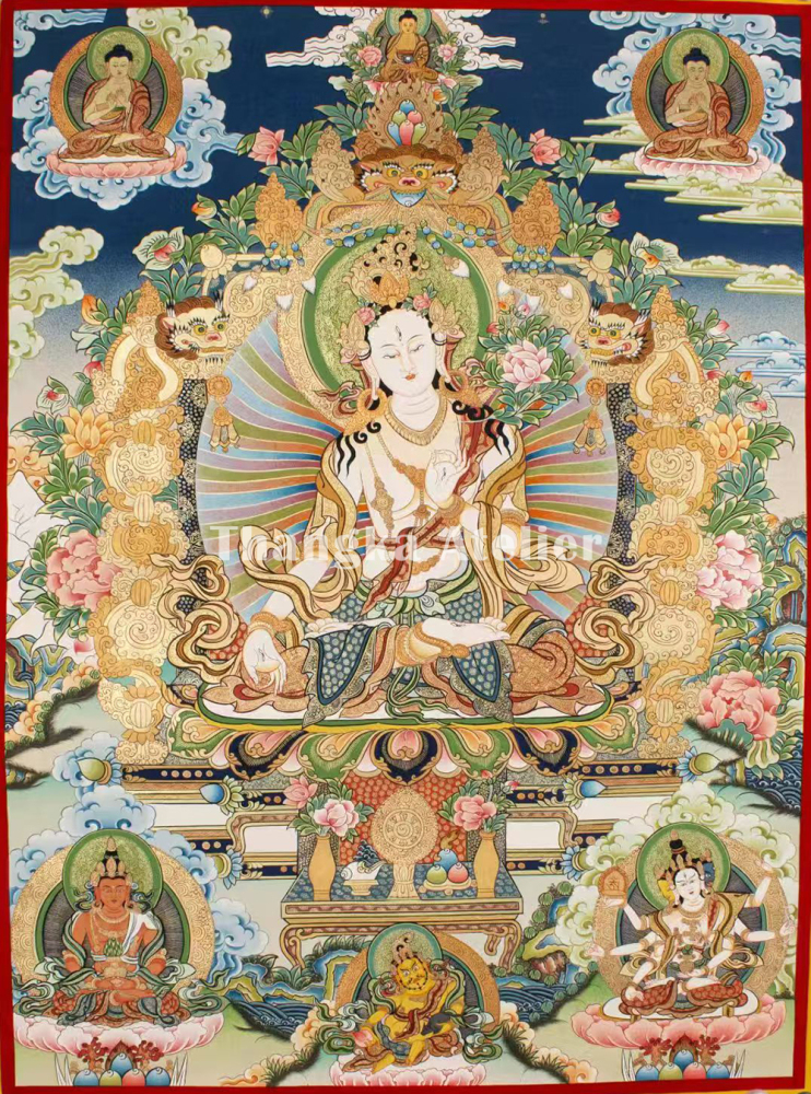 White Tara Original Hand-Painted Thangka | Kwan Yin Female Goddess