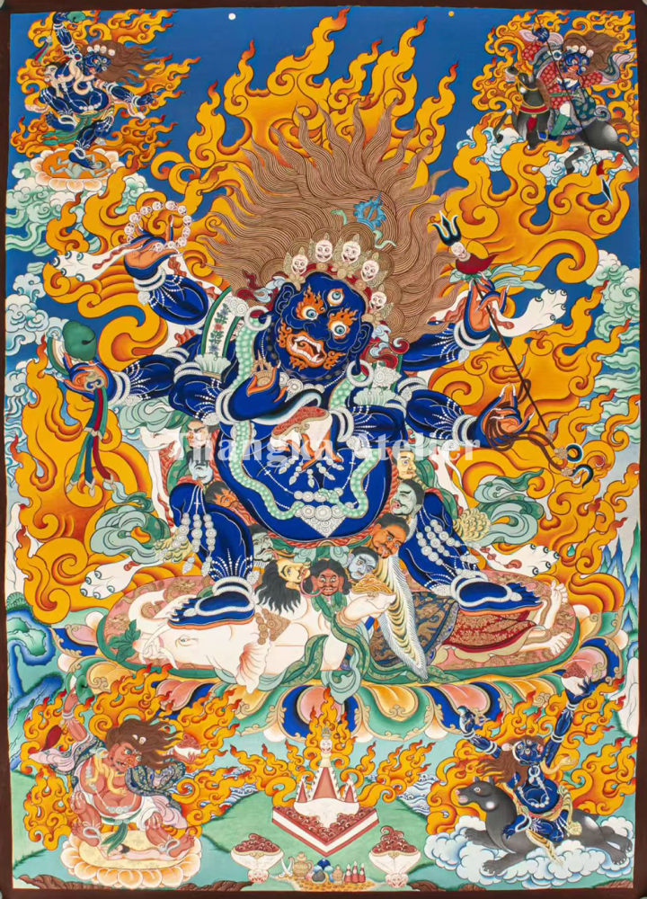 Six-Armed Mahakala Thangka with Consort | Wrathful Protector of the Dharma