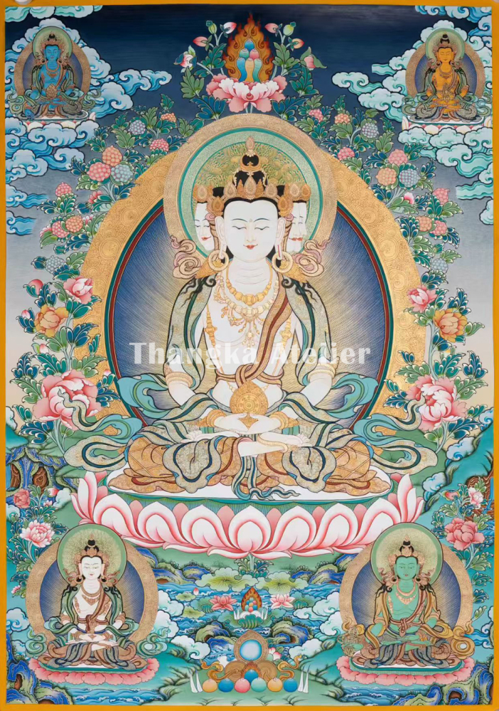 Buddha Vairochana Thangka | Dhyani Buddha of Cosmic Wisdom & Enlightenment