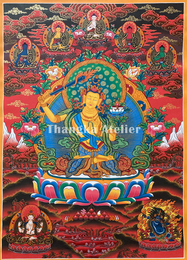 Hand-Painted Thangka of Manjushri Bodhisattva