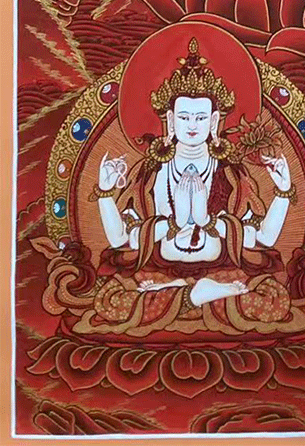 Manjushri | Hand-painted Thangka | Red Thangka | Representing Great Wisdom