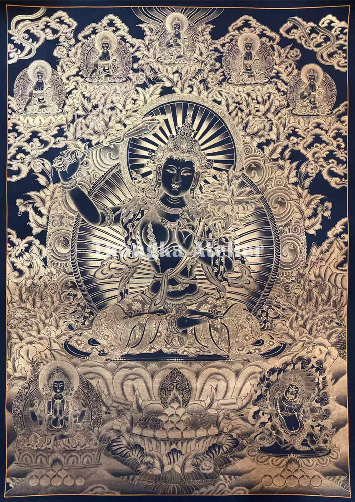 Hand-painted thangka of Manjushri Bodhisattva | Golden Thangka | Great Wisdom and Compassion